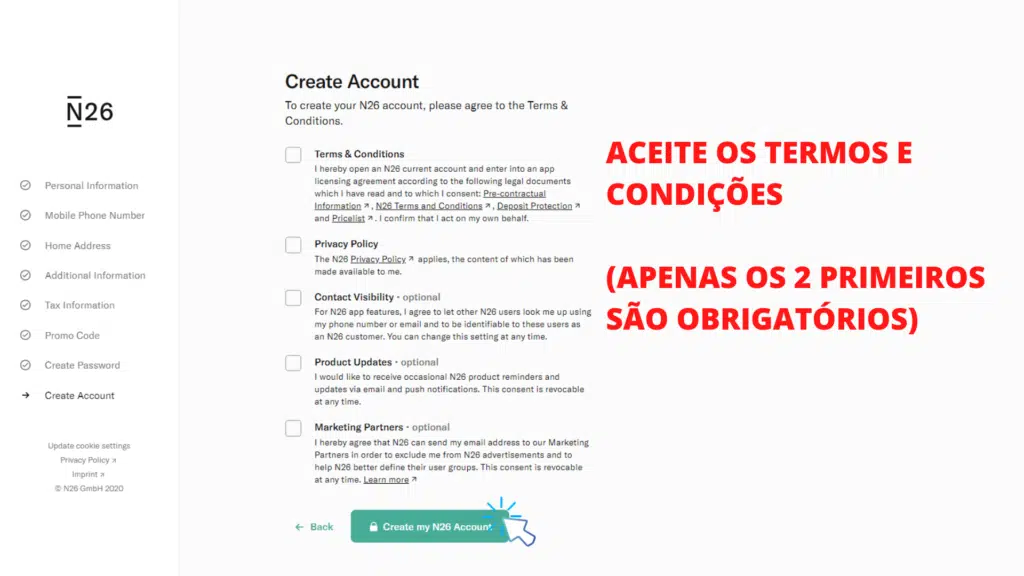 tela mostrando o passo 14 de como abrir conta no banco n26 portugal