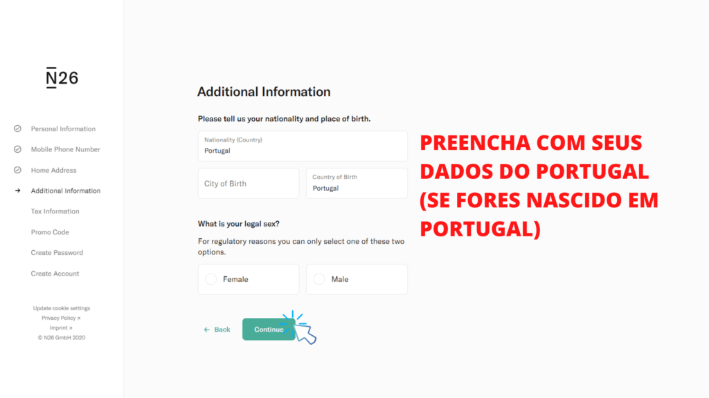 tela mostrando o passo 7 de como abrir conta no banco n26 portugal