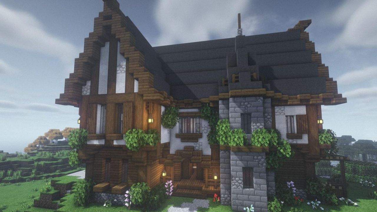 21. As casas medievais Minecraft proporcionam Conexões com Pontes e Torres