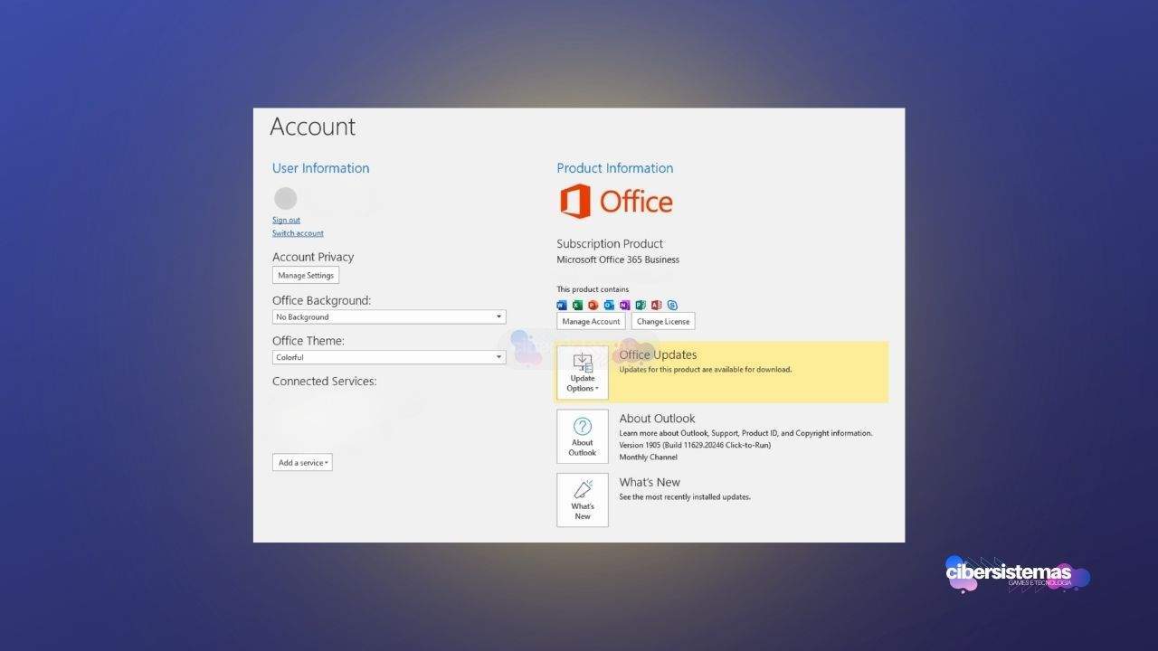 2. Atualize o Outlook