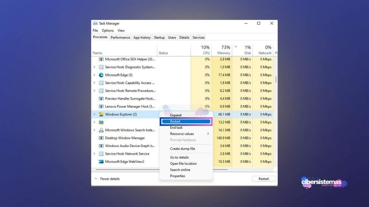 2. Reiniciar o Windows Explorer