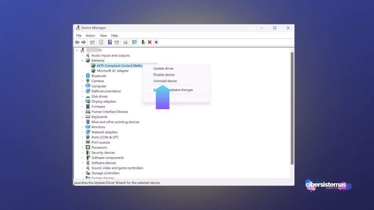 3. Reinstale o driver da bateria