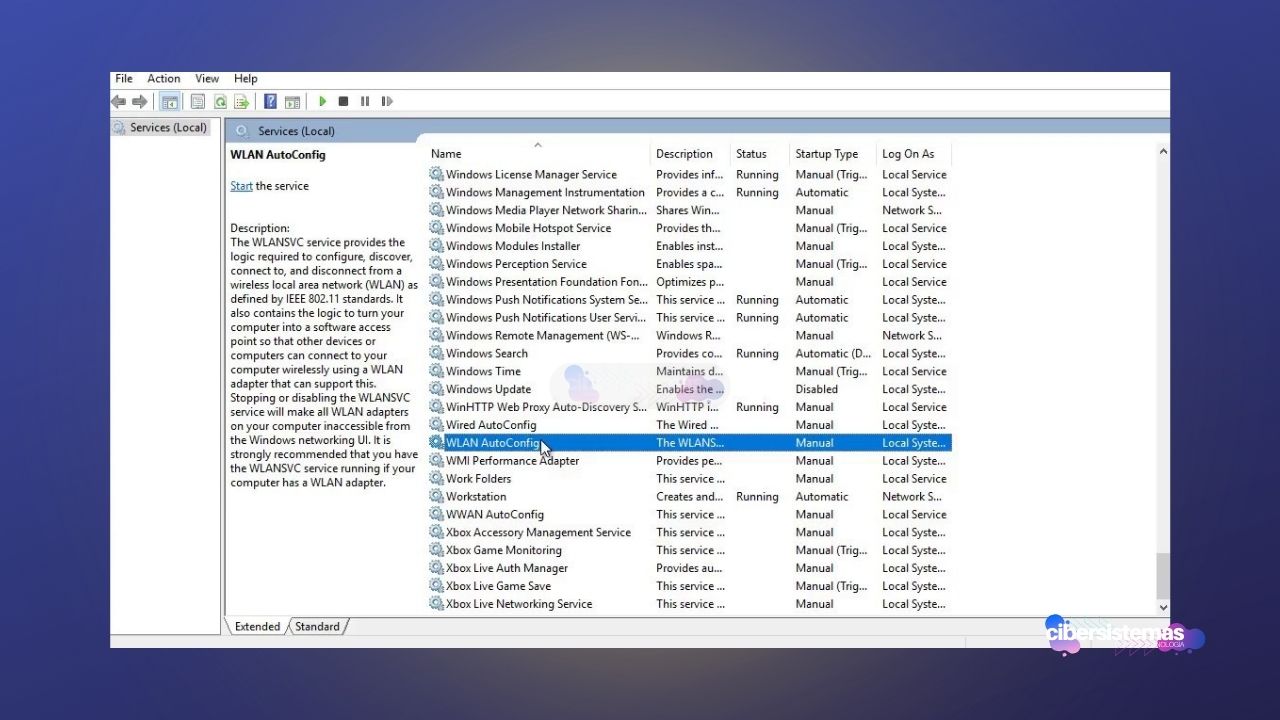 5. Altere a configuração do serviço WLAN AutoConfig