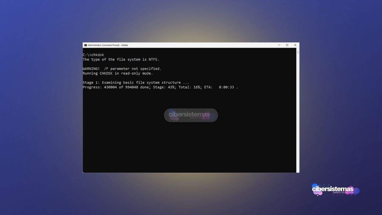 7. Execute um chkdsk