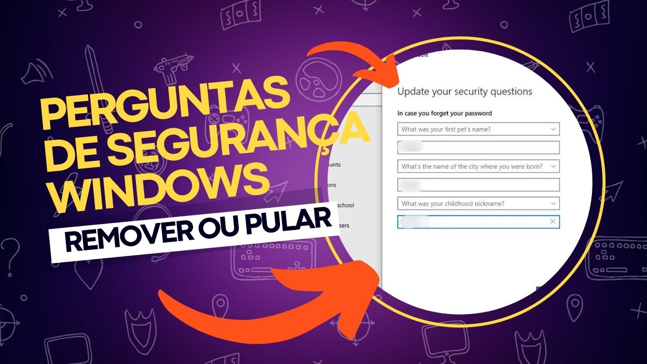 Remova perguntas de segurança na conta local do Windows