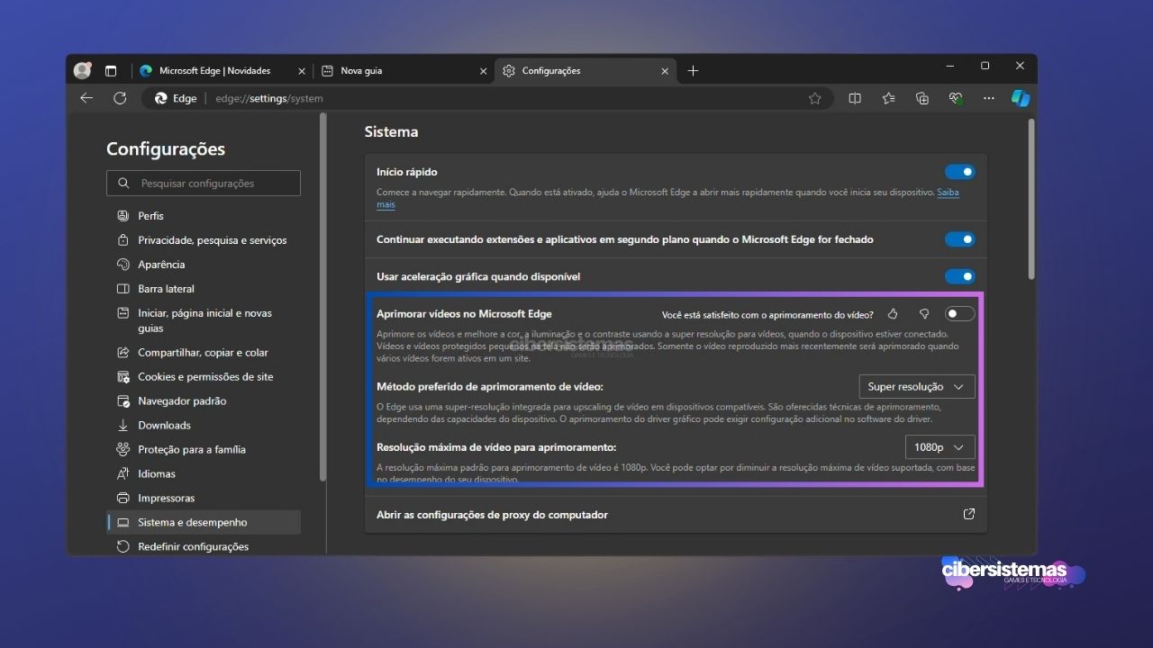 3. Como ativar o aprimoramento de vídeo nas configurações do Edge