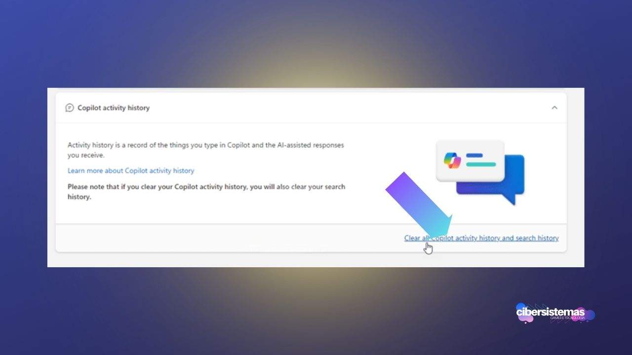 4. Limpe todo o histórico de atividades e pesquisa do Copilot