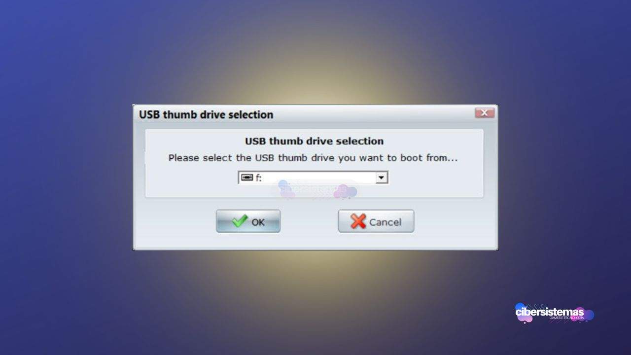 Passo 4_ selecione o drive USB ou DVD