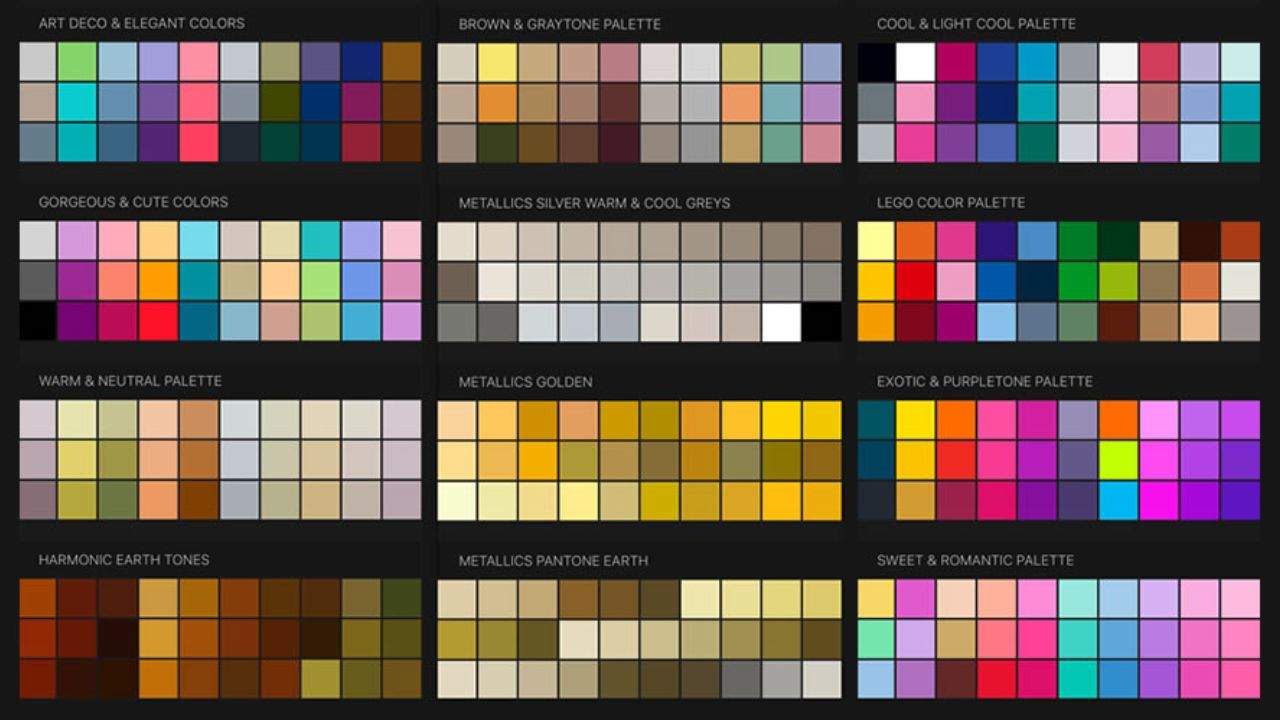 1. Amostras de cores para pintura e desenho (37 paletas grátis)