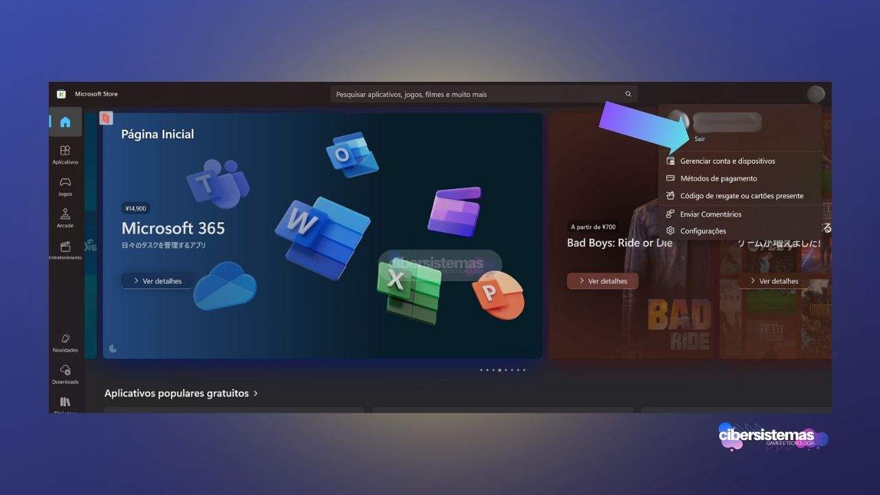 2. Saia e entre novamente na Microsoft Store