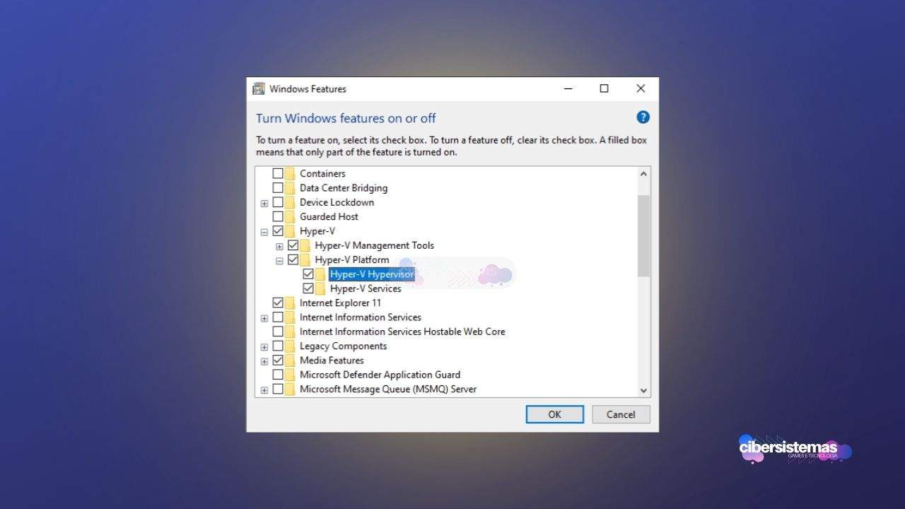 3. Desative as funcionalidades do Hyper-V