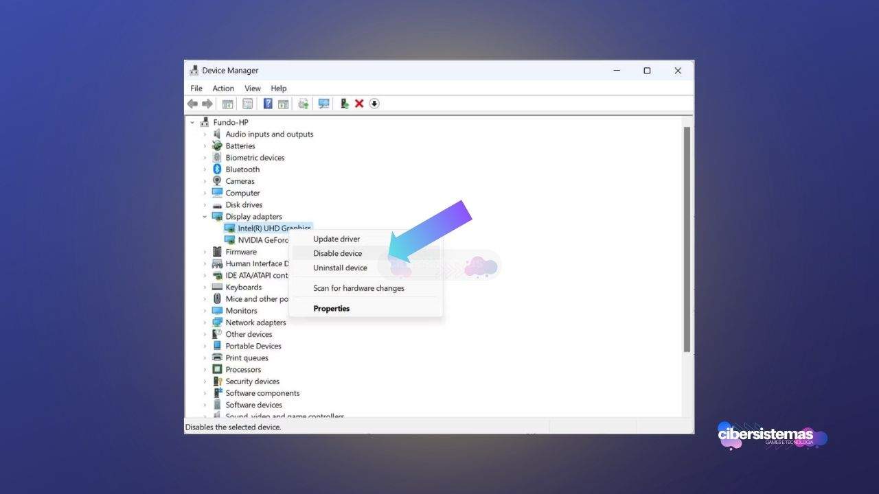4. Desabilite a placa gráfica integrada