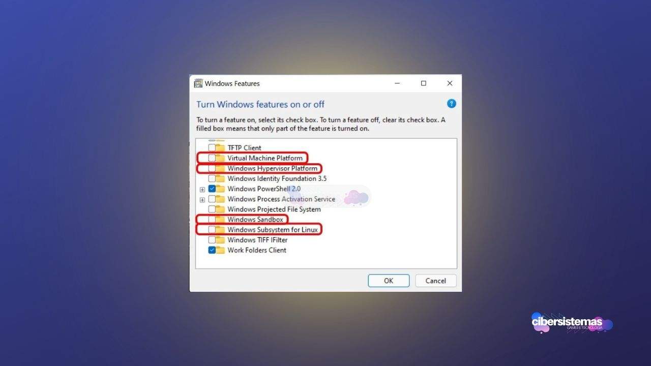 4. Desative o container, plataforma de VM e subsistema Windows para Linux