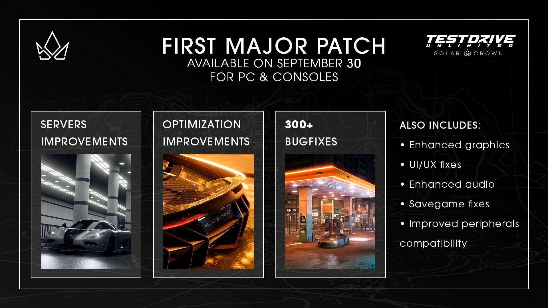 Test Drive Unlimited Solar Crown primeira atualização versão 1.002 traz mais de 300 correções