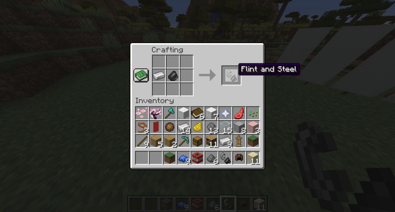 A receita de elaboração de Flint and Steel no Minecraft