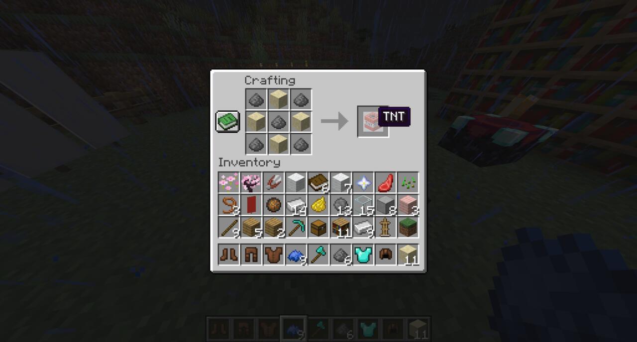 A receita de elaboração de TNT no Minecraft