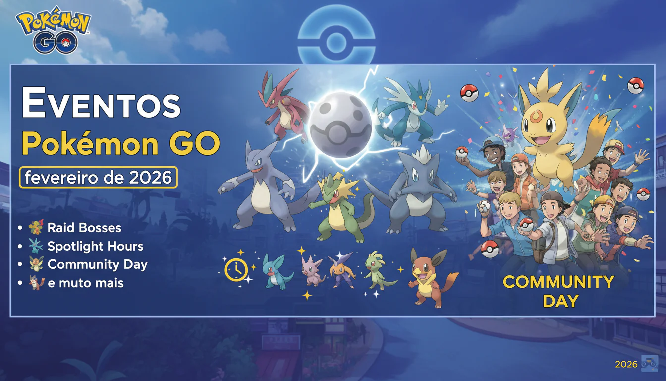 Eventos Pokémon Go de fevereiro de 2026: Raid Bosses, Spotlight Hours, Community Day e muito mais Eventos Pokémon Go de fevereiro de 2026: Raid Bosses, Spotlight Hours, Community Day e muito mais